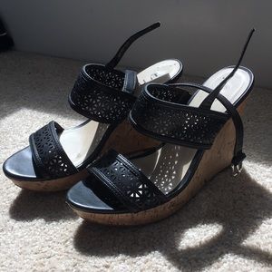 Black and Cork Wedges, size 6, 3’’ heel